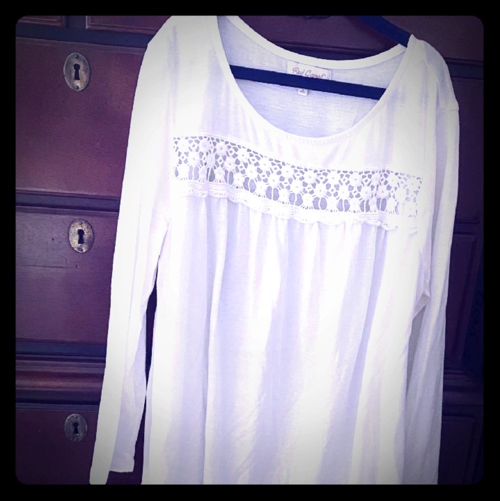 White red camel shirt, size small